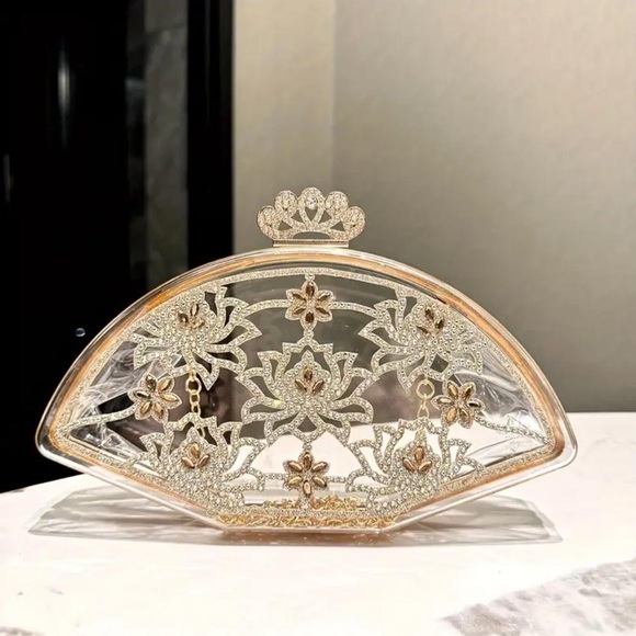 Clear Floral Rhinestones Purse - Picture 5 of 7